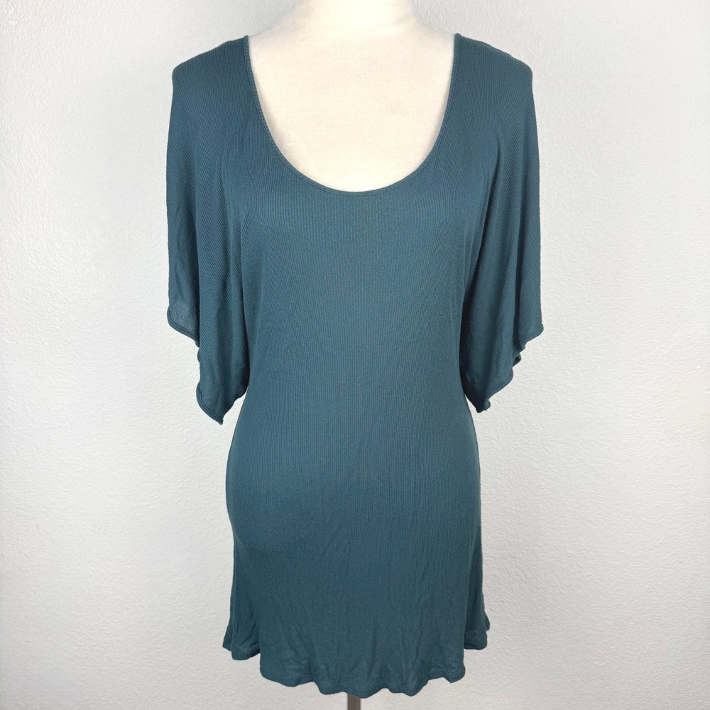Y2K Mossimo Womens Teal Ribbed Dolman Sleeve Scoop Neck Tunic Top Size Medium
